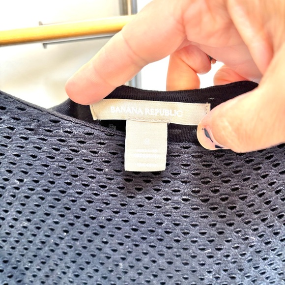 Banana Republic Black Mesh Midi Dress Size 8 Viscose Stretch - Picture 2 of 8